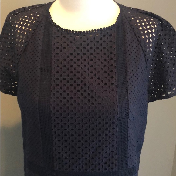 NWOT Ann Taylor Navy blue eyelet shift dress petit - Picture 6 of 8